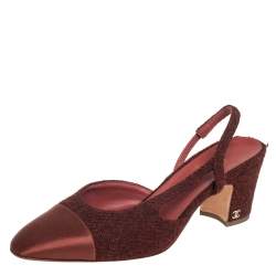مملوكة مسبقًا Chanel Brown Tweed And Satin CC Slingback Sandals Size 40