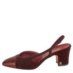 مملوكة مسبقًا Chanel Brown Tweed And Satin CC Slingback Sandals Size 40