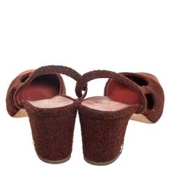 مملوكة مسبقًا Chanel Brown Tweed And Satin CC Slingback Sandals Size 40