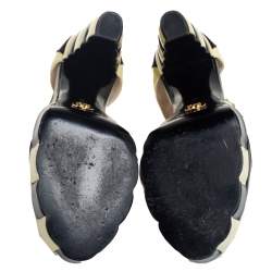 Pre Owned حذاء كعب عالي شانيل سير كاحل نعل سميك جلد لامع كريمي و أسود مقاس 38