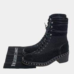 Chanel Black Tweed And Suede  Combat Boots Size 39