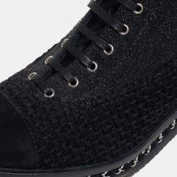 Chanel Black Tweed And Suede  Combat Boots Size 39