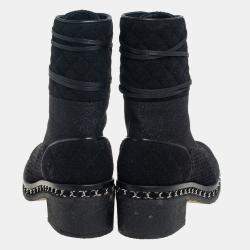 Chanel Black Tweed And Suede  Combat Boots Size 39