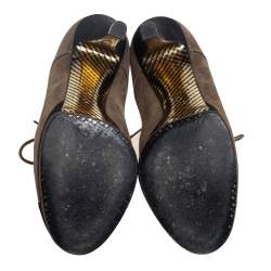 Chanel Olive Green/Black Glitter Suede Cap Toe Lace Up Booties Size 37.5