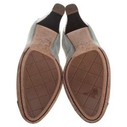 Pre Owned Chanel Silver/Black Suede And Patent Leather Cap Toe Elastic Ballet Pumps Size 38