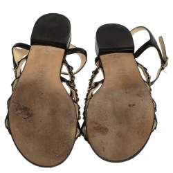 مملوكة مسبقًا Chanel Black Leather CC Chain Link Strap Sandals Size 39.5