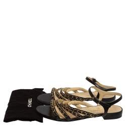 مملوكة مسبقًا Chanel Black Leather CC Chain Link Strap Sandals Size 39.5