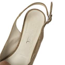 مملوكة مسبقًا Chanel Beige Canvas And Black Leather Peep Toe Platform Slingback Sandals Size 39.5