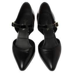 Pre Owned حذاء كعب عالي شانيل دورساي جلد أسود لامع بحزام كاحل مقاس 35.5