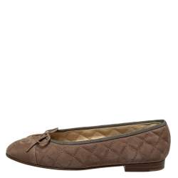 Pre Owned حذاء فلات باليه شانيل فيونكة سي سي جلد نوبوك مبطن بني مقاس 38