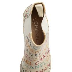 Chanel White Graffiti Printed Canvas Chelsea Ankle Boots Size 37