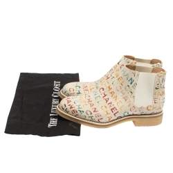 Chanel White Graffiti Printed Canvas Chelsea Ankle Boots Size 37