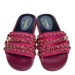 مملوكة مسبقًا Chanel Pink Satin Tropiconic Chain Link Slide Size 40