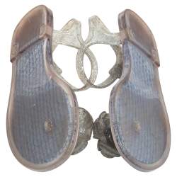 مملوكة مسبقًا Chanel Blue Rubber Camellia Sandals Size 38