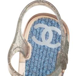 مملوكة مسبقًا Chanel Blue Rubber Camellia Sandals Size 38