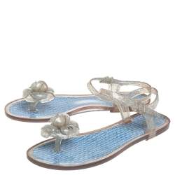 مملوكة مسبقًا Chanel Blue Rubber Camellia Sandals Size 38
