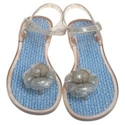 مملوكة مسبقًا Chanel Blue Rubber Camellia Sandals Size 38