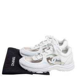 Pre Owned Chanel White Leather And PVC CC Sneakers Size 36