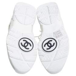 Pre Owned Chanel White Leather And PVC CC Sneakers Size 36