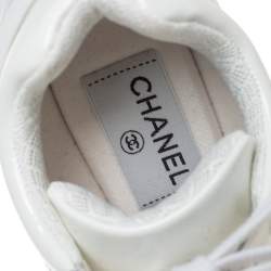 Pre Owned Chanel White Leather And PVC CC Sneakers Size 36