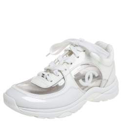 Chanel White Leather And PVC CC Sneakers Size 36 Chanel