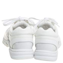 Pre Owned Chanel White Leather And PVC CC Sneakers Size 36