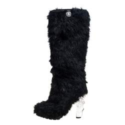 Chanel Black Fur Yeti Boots Size 40