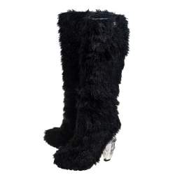 Chanel Black Fur Yeti Boots Size 40