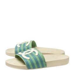 مملوكة مسبقًا Chanel Multicolor Rubber CC Rubber Slide Sandals Size 40