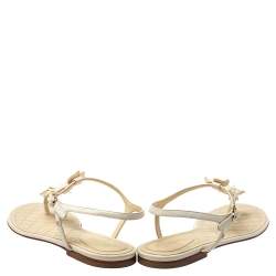 Chanel White Leather Camellia Accent T-Strap Sandals Size 41