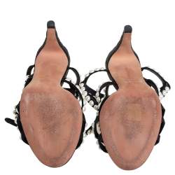 مملوكة مسبقًا Chanel Black Leather Faux Pearl Embellished Strappy Sandals Size 39