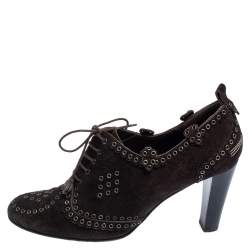 Chanel Brown Suede Rivet Booties Size 41