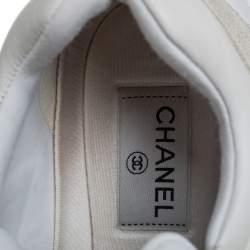 Pre Owned Chanel White Leather And Neoprene CC Low Top Sneakers Size 37.5
