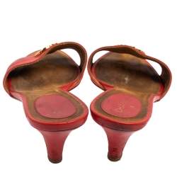 Pre Owned Chanel Red Leather CC Slide Sandals Size 37