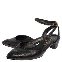 مملوكة مسبقًا Chanel Black Leather Cap Toe D'orsay Sandals Size 37