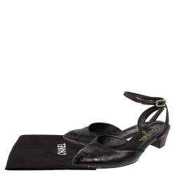 مملوكة مسبقًا Chanel Black Leather Cap Toe D'orsay Sandals Size 37