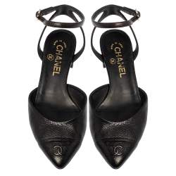 مملوكة مسبقًا Chanel Black Leather Cap Toe D'orsay Sandals Size 37