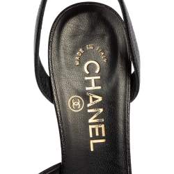 مملوكة مسبقًا Chanel Black Leather Cap Toe D'orsay Sandals Size 37