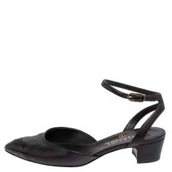 مملوكة مسبقًا Chanel Black Leather Cap Toe D'orsay Sandals Size 37