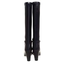 Chanel Black Leather CC Cap Toe Knee Length Boots Size 37.5