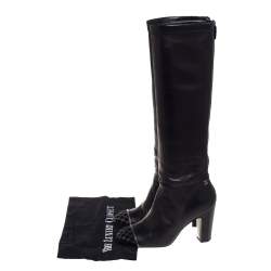 Chanel Black Leather CC Cap Toe Knee Length Boots Size 37.5