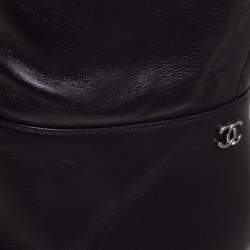 Chanel Black Leather CC Cap Toe Knee Length Boots Size 37.5