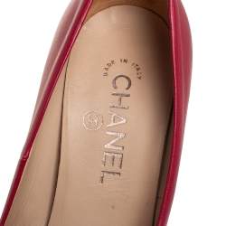 Pre Owned حذاء كعب عالي شانيل كعب سي سي جلد أحمر مقاس 37.5