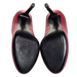 Pre Owned حذاء كعب عالي شانيل كعب سي سي جلد أحمر مقاس 37.5