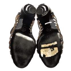 Chanel Black Patent Leather and PVC Strappy Caged Booties Size 36