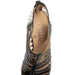 Chanel Black Patent Leather and PVC Strappy Caged Booties Size 36