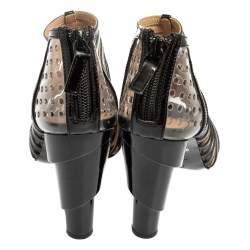 Chanel Black Patent Leather and PVC Strappy Caged Booties Size 36