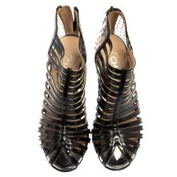 Chanel Black Patent Leather and PVC Strappy Caged Booties Size 36