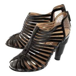 Chanel Black Patent Leather and PVC Strappy Caged Booties Size 36
