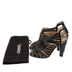Chanel Black Patent Leather and PVC Strappy Caged Booties Size 36